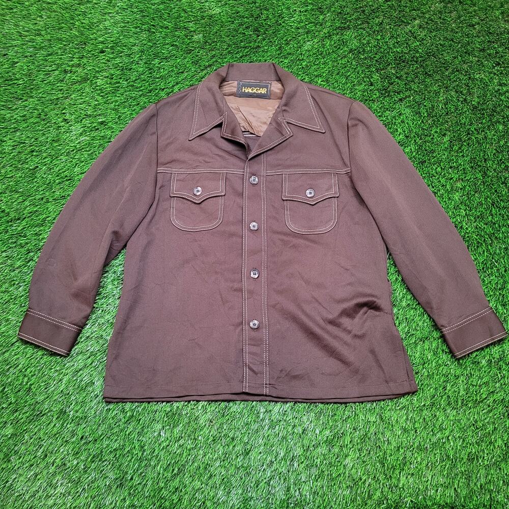 VTG 70s Haggar Disco Dagger Collar Jacket Mens 44 Large USA Polyester